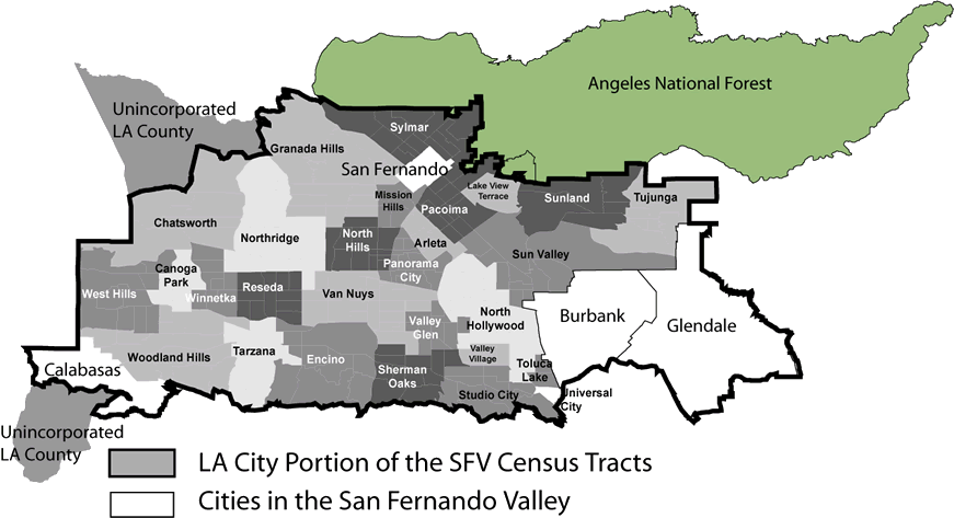 Map of the San Fernando Valley, Los Angeles, CA